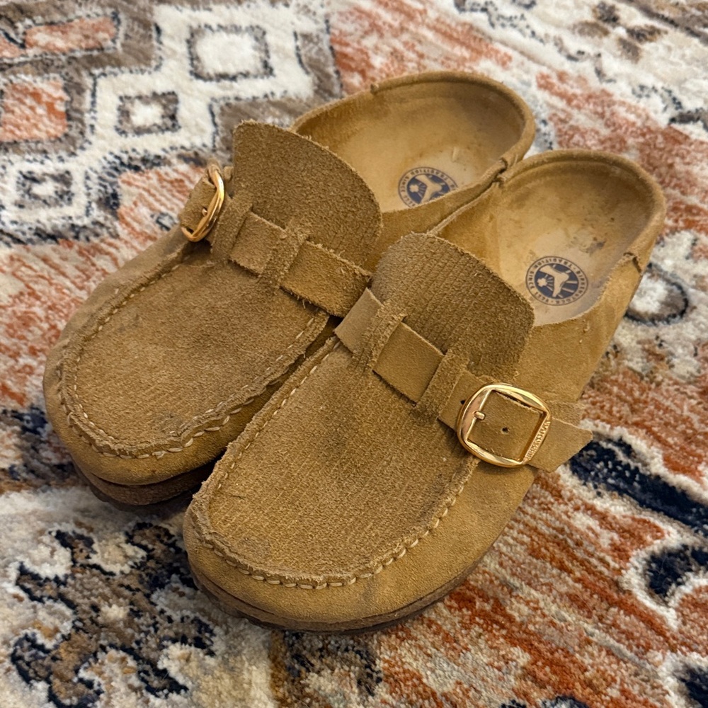 Birkenstock Women's Suede Embossed Buckley Clogs in Corduroy Cork Brown EU 38 8